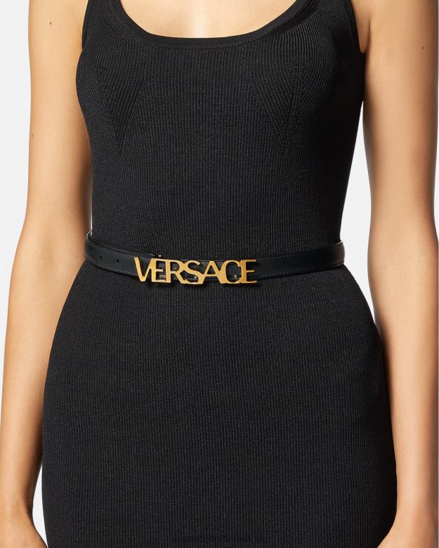 príslušenstvo X8X8P538 Versace tenký kožený opasok s logom čierna ženy