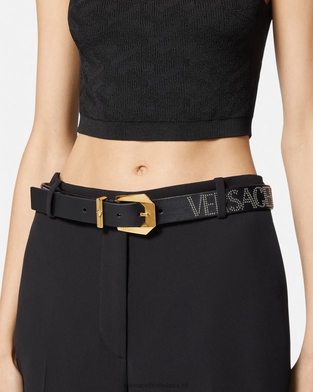 príslušenstvo X8X8P549 Versace celoplošný kožený opasok s cvočkami čierna ženy