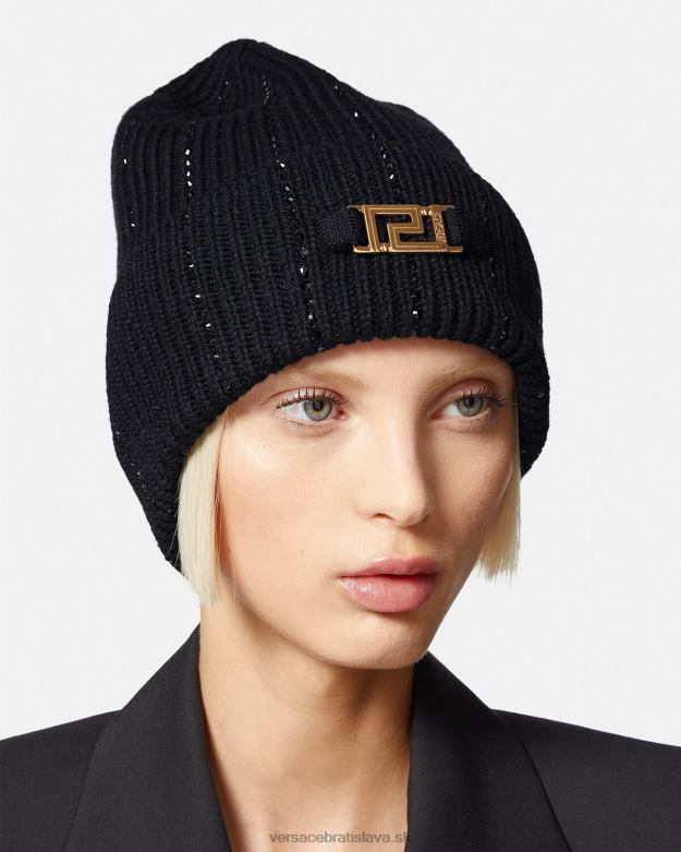 príslušenstvo X8X8P874 Versace greca crystal rebrovaná čiapka čierna ženy