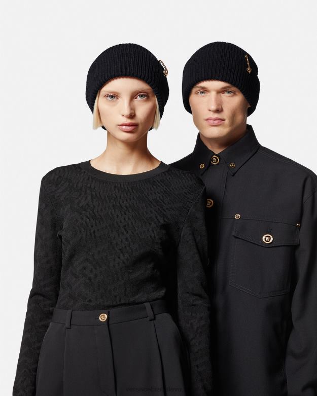 príslušenstvo X8X8P882 Versace rebrovaná čiapka so zapínacím špendlíkom čierna ženy