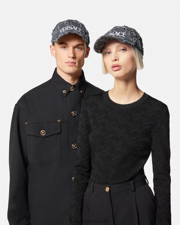 príslušenstvo X8X8P910 Versace logo strihaná baseballová čiapka sivá ženy