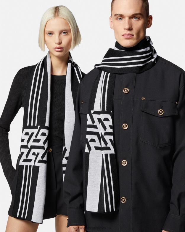 príslušenstvo X8X8P933 Versace la greca pruhovaný pletený šál čierna biela ženy