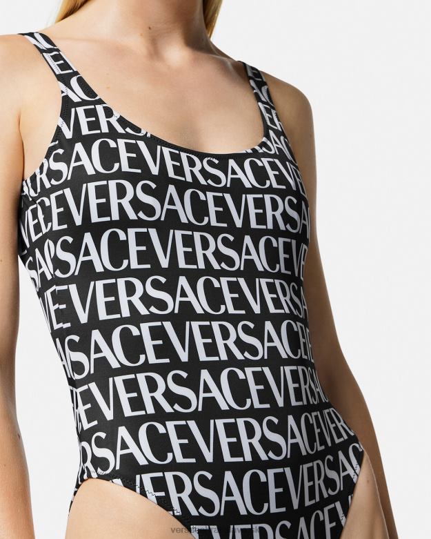 spodná bielizeň a plážové oblečenie X8X8P1137 Versace jednodielne plavky s logom čierna a tlač ženy