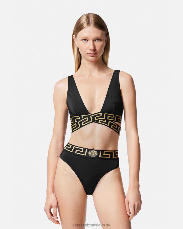 spodná bielizeň a plážové oblečenie X8X8P1153 Versace greca border bikini slipy s vysokým pásom čierna ženy