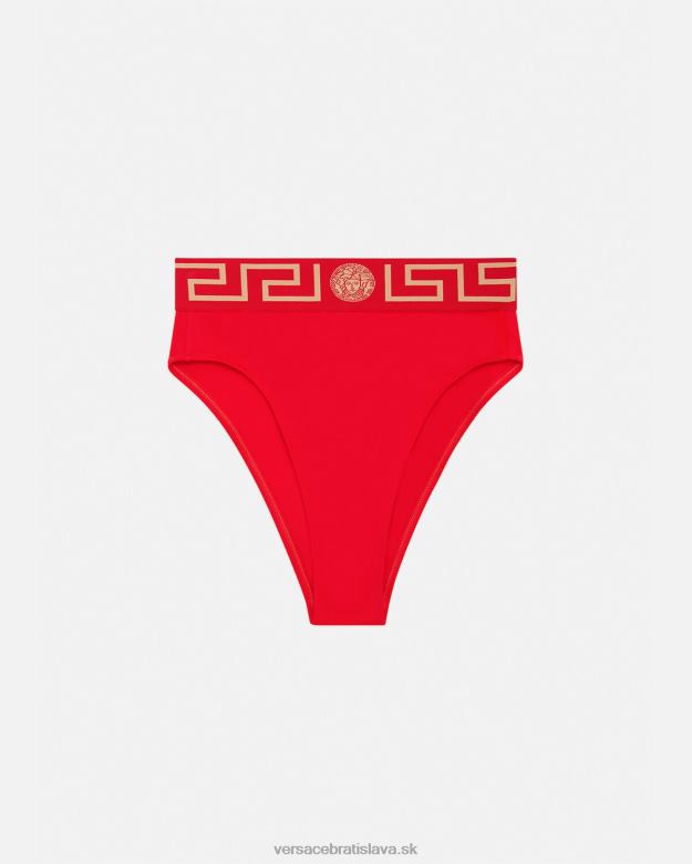 spodná bielizeň a plážové oblečenie X8X8P1154 Versace greca border bikini slipy s vysokým pásom červená ženy
