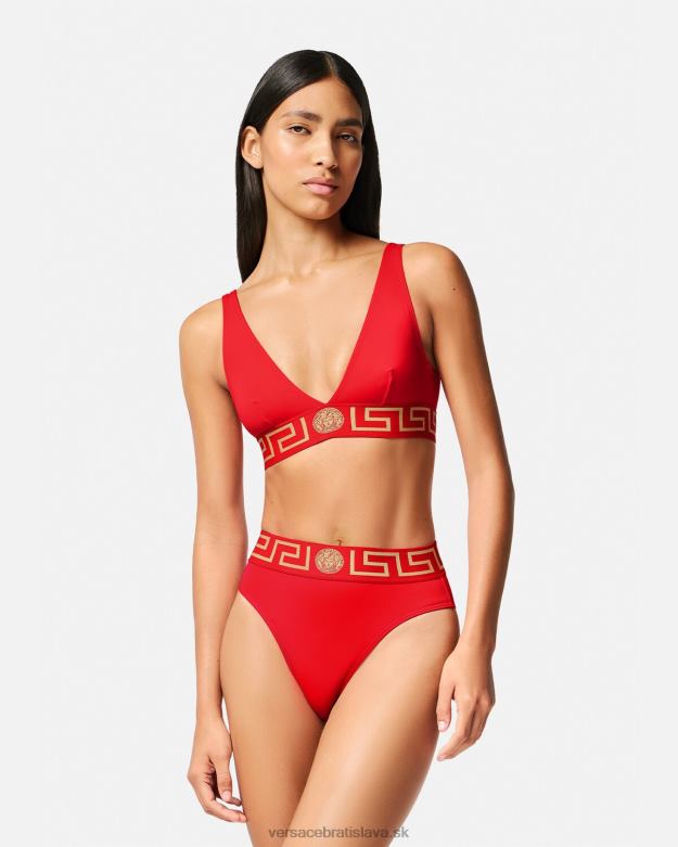 spodná bielizeň a plážové oblečenie X8X8P1154 Versace greca border bikini slipy s vysokým pásom červená ženy