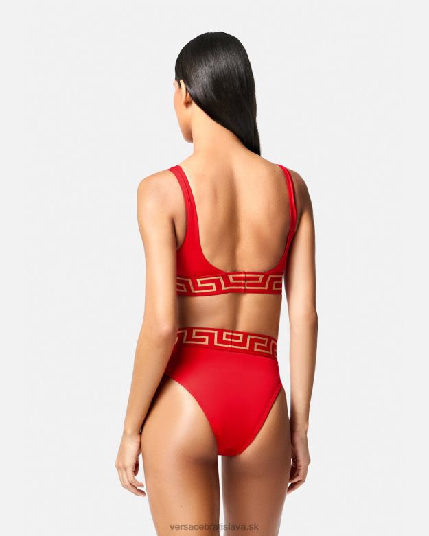 spodná bielizeň a plážové oblečenie X8X8P1154 Versace greca border bikini slipy s vysokým pásom červená ženy