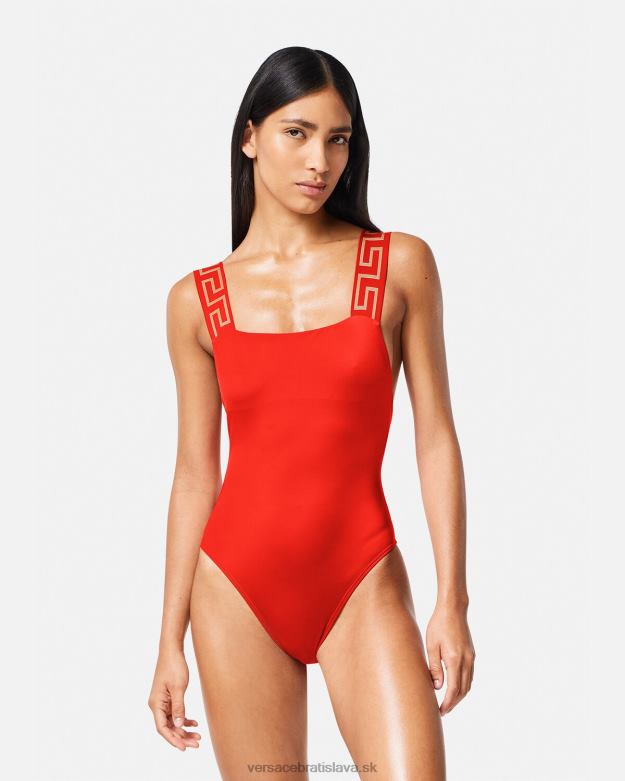 spodná bielizeň a plážové oblečenie X8X8P1159 Versace greca border jednodielne plavky červená ženy
