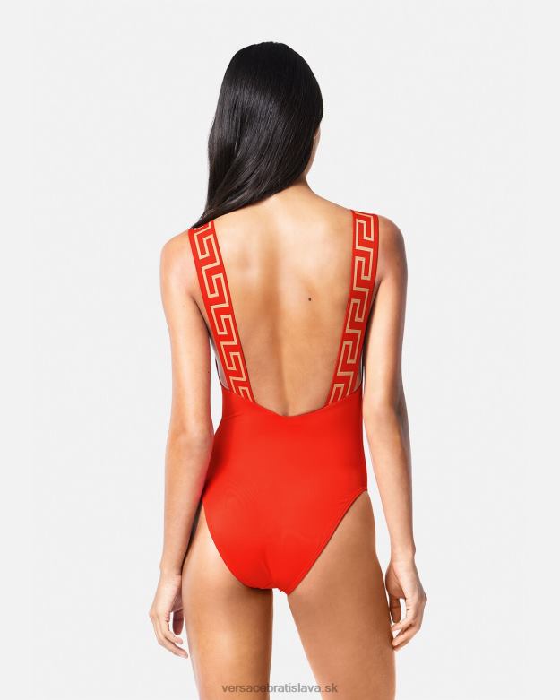 spodná bielizeň a plážové oblečenie X8X8P1159 Versace greca border jednodielne plavky červená ženy