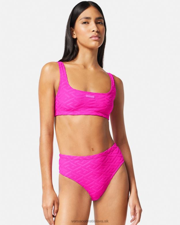spodná bielizeň a plážové oblečenie X8X8P1183 Versace la greca bikinové nohavičky s vysokým pásom fuchsiová ženy