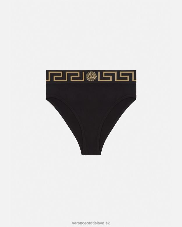spodná bielizeň a plážové oblečenie X8X8P1055 Versace greca border vysoké nohavičky čierna ženy