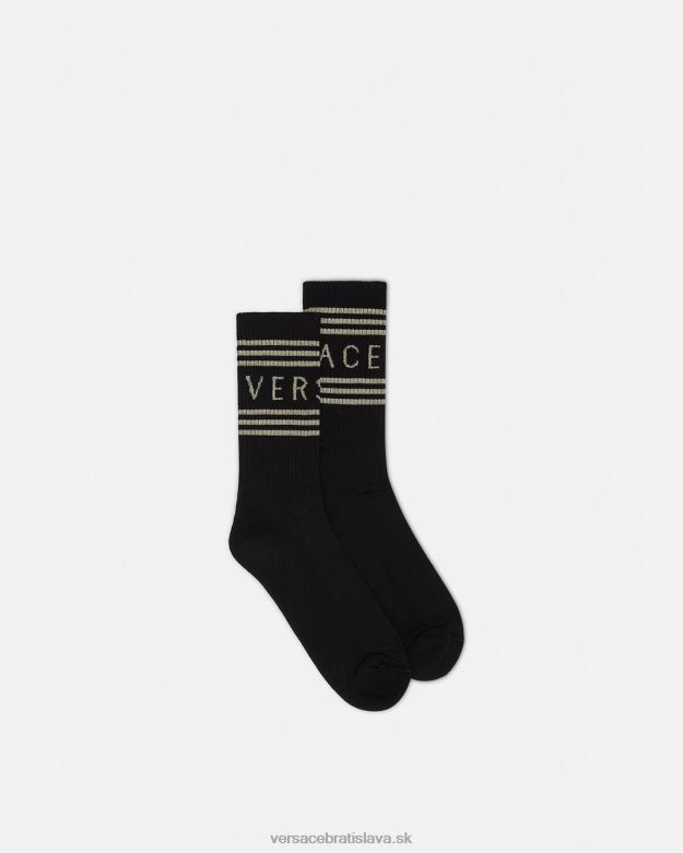 spodná bielizeň a plážové oblečenie X8X8P1103 Versace Vintage ponožky s logom 90. rokov čierne zlato ženy
