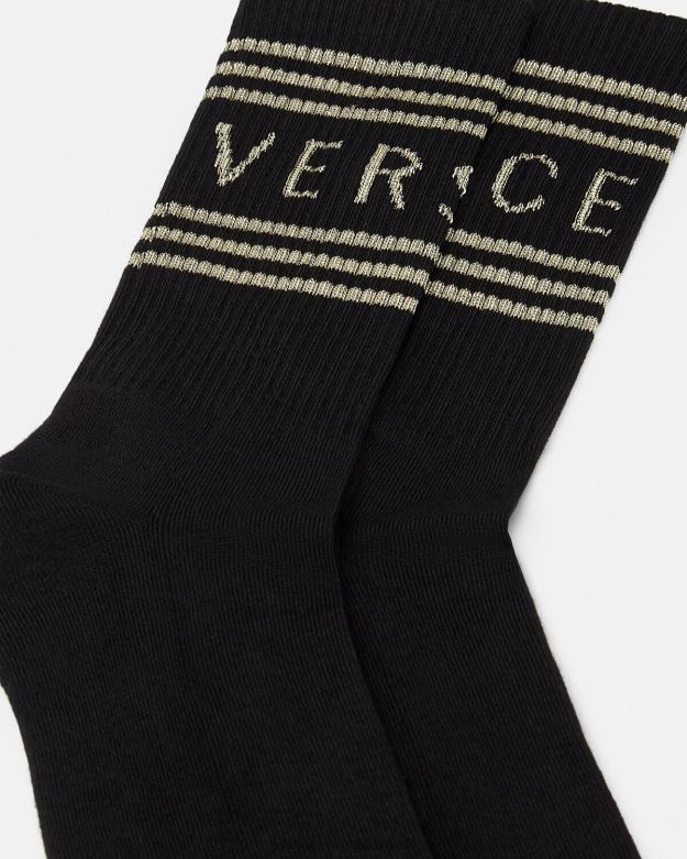 spodná bielizeň a plážové oblečenie X8X8P1103 Versace Vintage ponožky s logom 90. rokov čierne zlato ženy