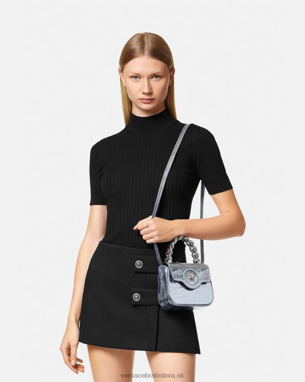 tašky X8X8P302 Versace kovová mini taška la medusa svetlo modrá ženy