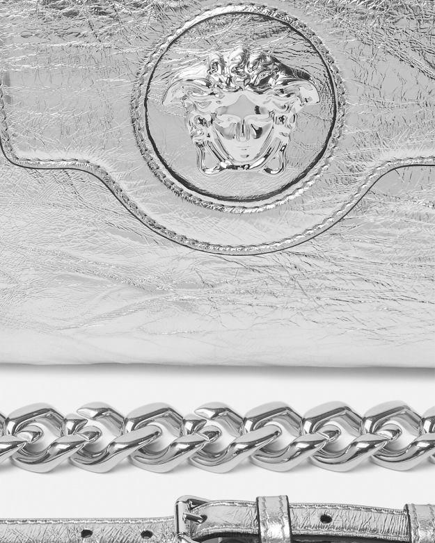 tašky X8X8P305 Versace la medusa metalická malá kabelka sivá ženy
