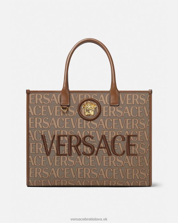 tašky X8X8P321 Versace celoplošná veľká kabelka hnedá ženy