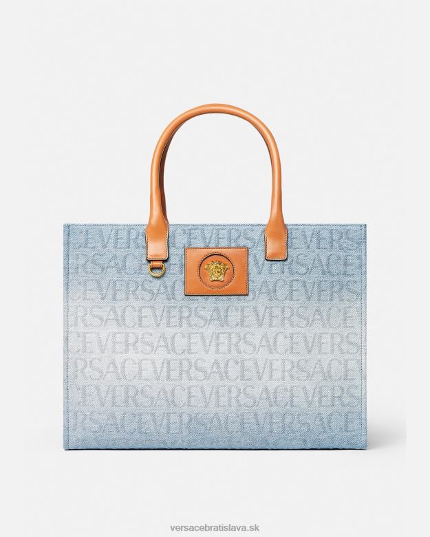 tašky X8X8P324 Versace celoplošná veľká denimová kabelka svetlo modrá ženy