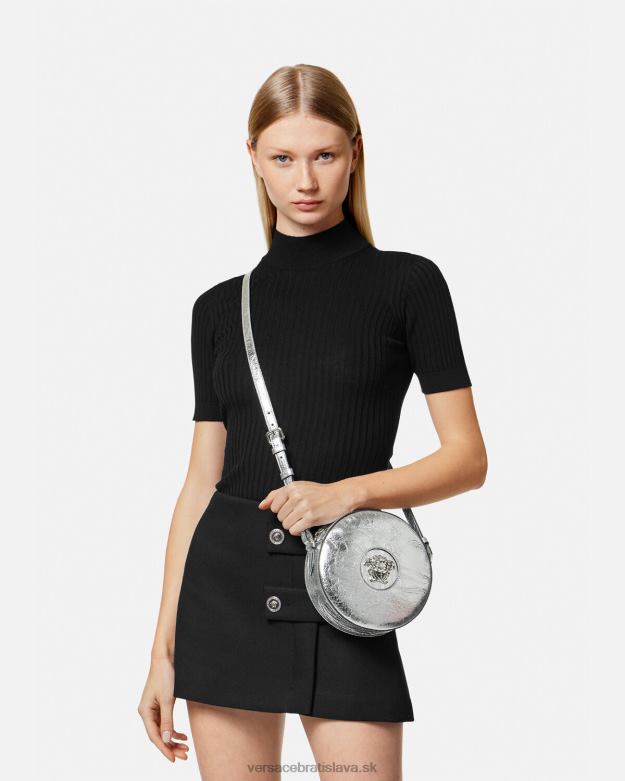 tašky X8X8P338 Versace la medusa okrúhla crossbody kabelka sivá ženy