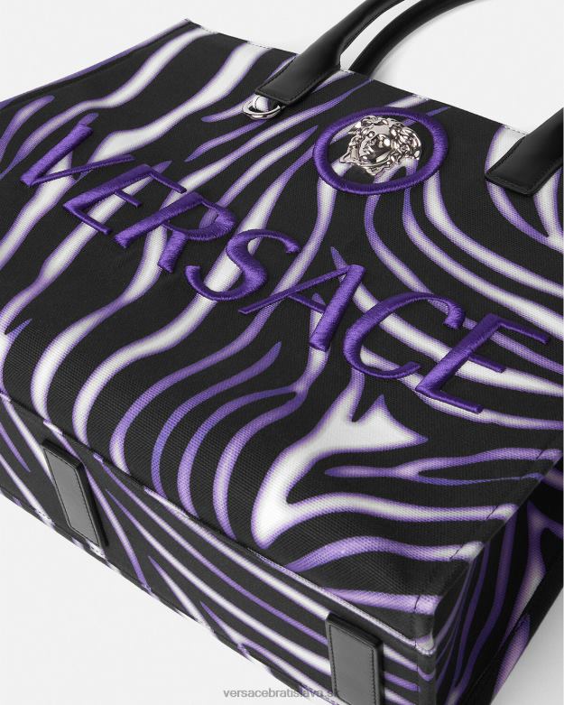 tašky X8X8P349 Versace zebra veľká kabelka potlač a fialová ženy