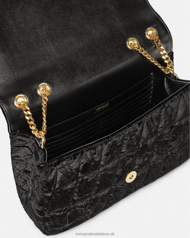 tašky X8X8P373 Versace zamatová taška cez rameno virtus čierna ženy