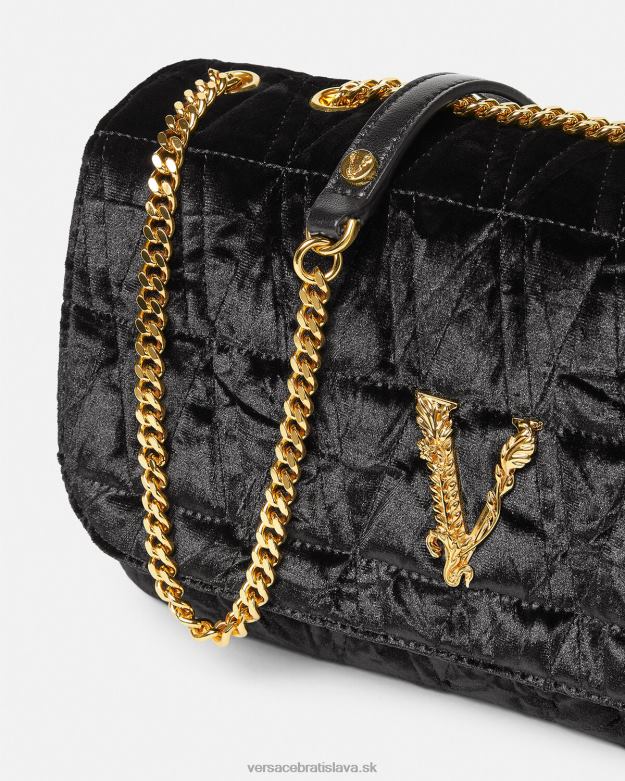 tašky X8X8P373 Versace zamatová taška cez rameno virtus čierna ženy