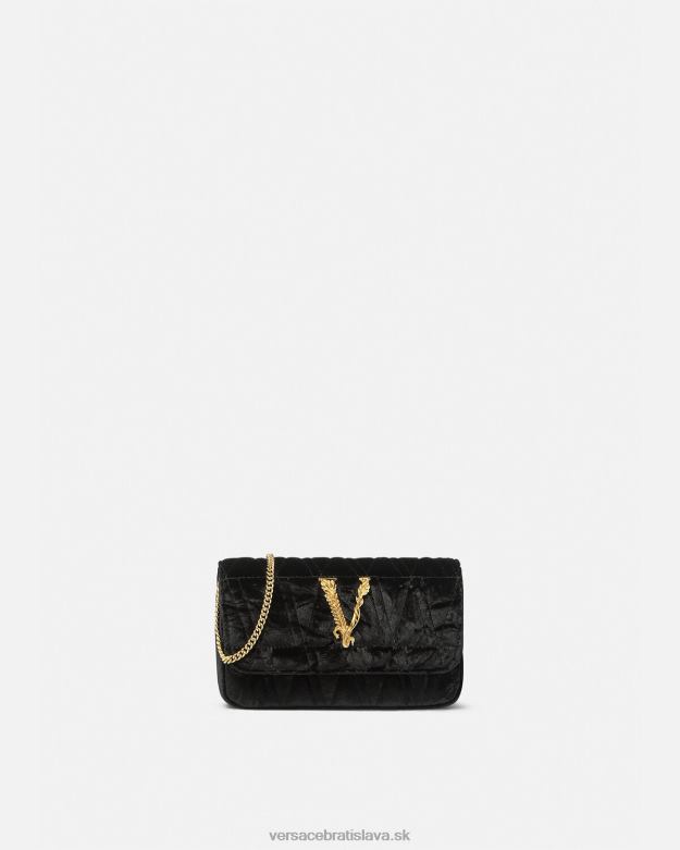 tašky X8X8P377 Versace zamatová mini taška virtus čierna ženy