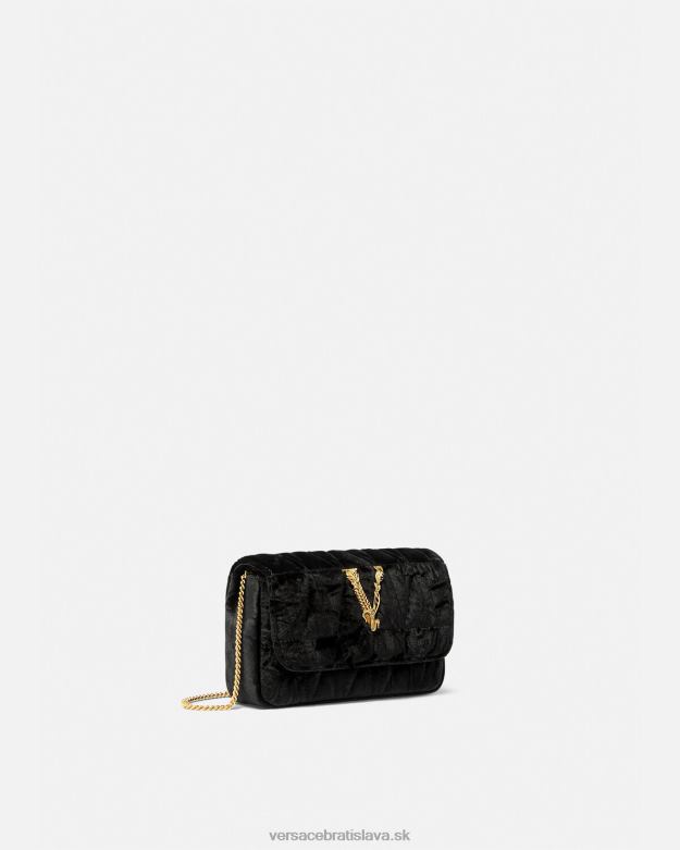 tašky X8X8P377 Versace zamatová mini taška virtus čierna ženy