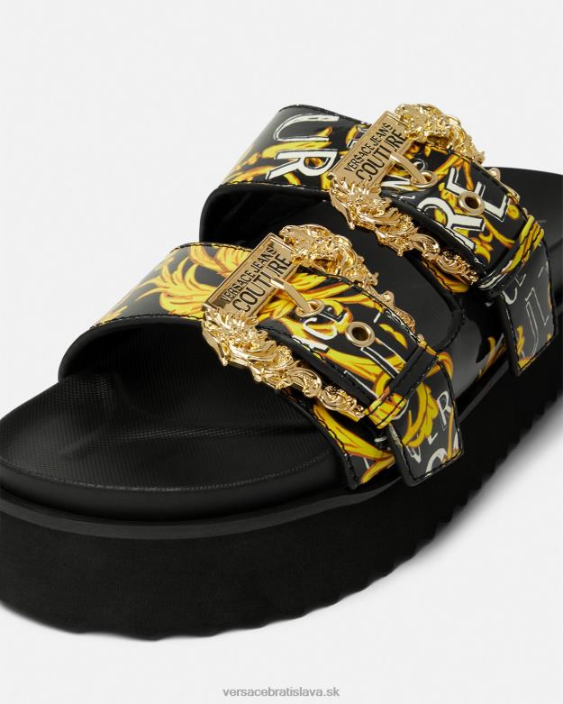 topánka X8X8P2276 Versace Módne sandále s logom Arizona čierne zlato ženy