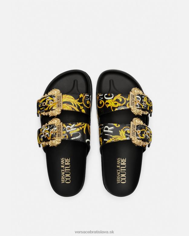 topánka X8X8P2276 Versace Módne sandále s logom Arizona čierne zlato ženy