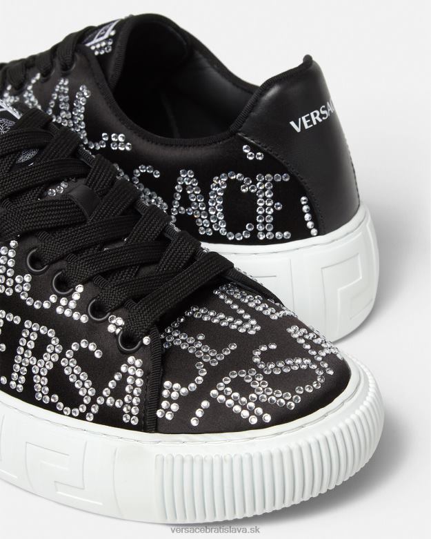 topánka X8X8P498 Versace krištáľové celoplošné tenisky Greca čierna ženy